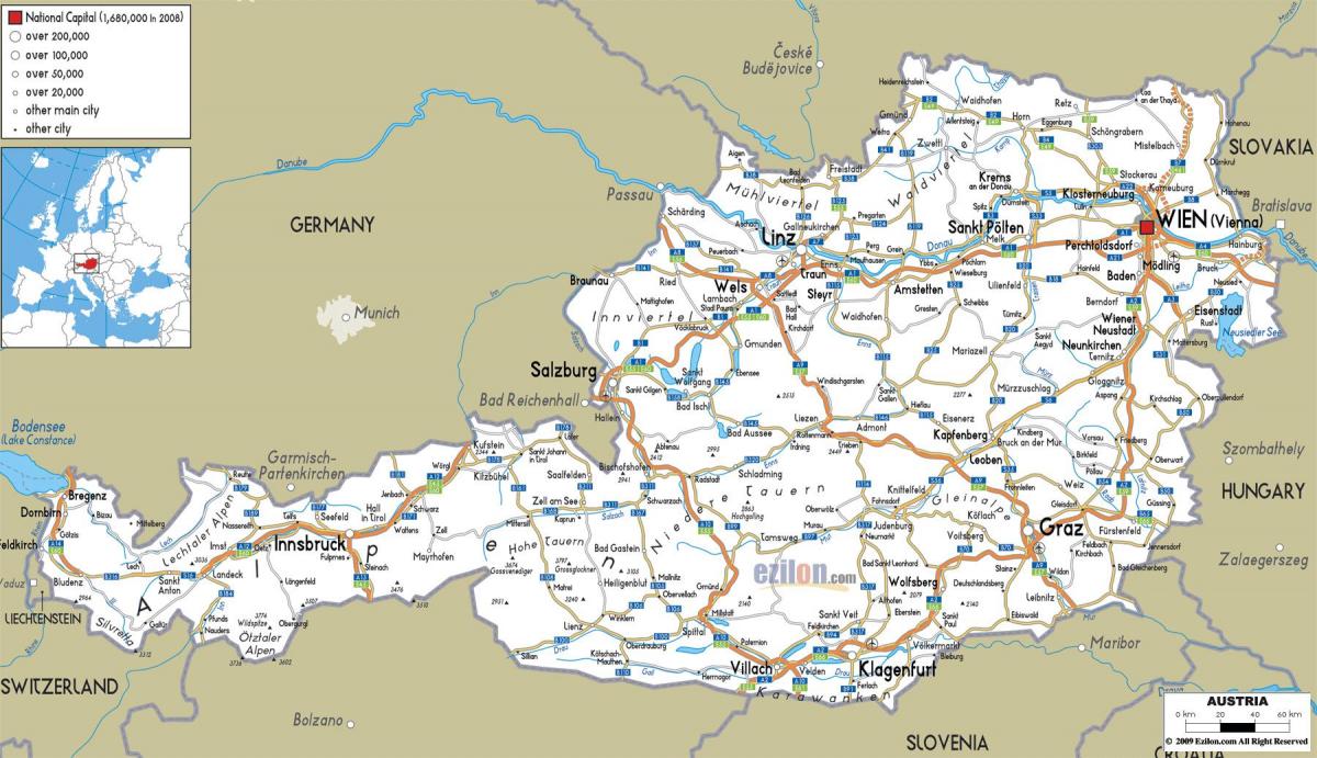 terperinci peta austria dengan kota